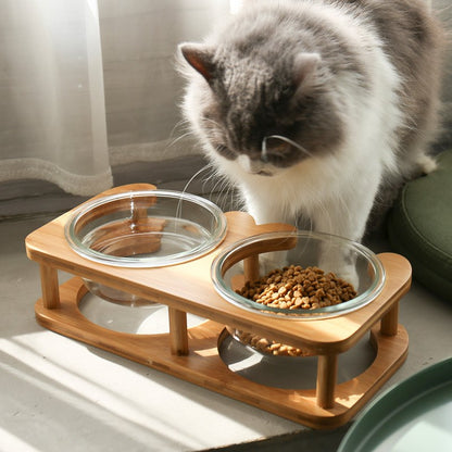 Glass Cat Bowl and Dog Bowl with Neck Support (Double)