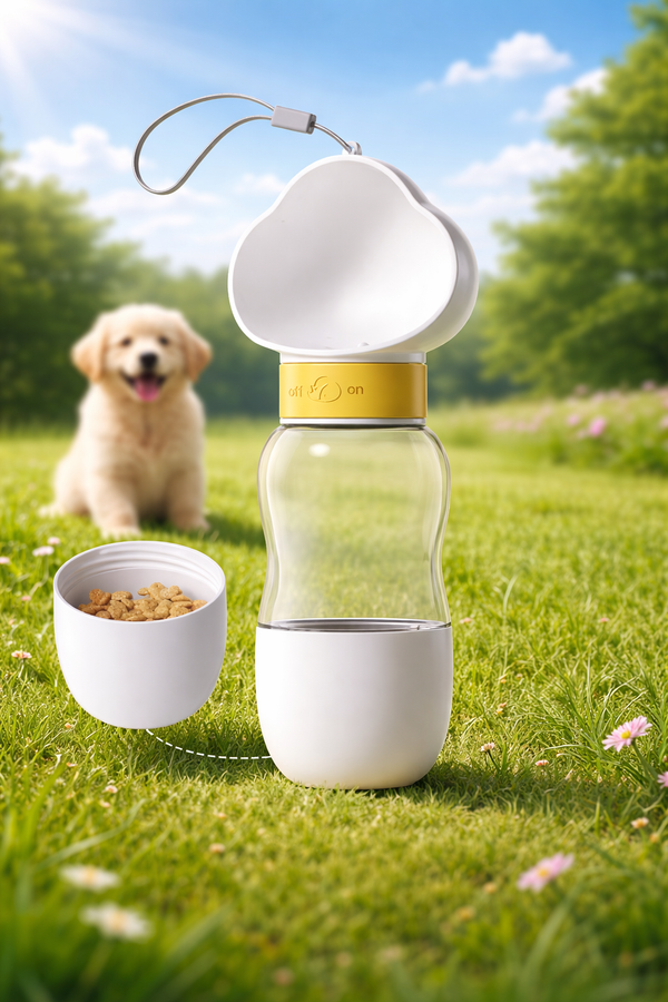Portable Dog Water Bottle with Food Bowl Dispenser