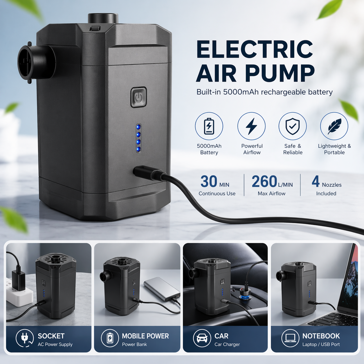 NEXORA Wireless Electric Air Pump for Swimming Pool & Toys